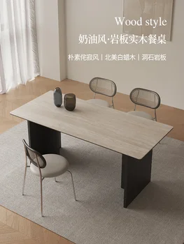 Комбинация от масата за хранене и столове от каменна плоча Донгши, Модерен Проста маса за хранене с Правоъгълна форма, от масивно дърво