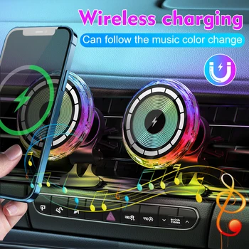 15 Вата Магнитни Автомобилни Безжични Зарядни Устройства Притежателя на Телефона, За Телефон за Бърза Вентилационна Зареждане на Притежателите на Телефони Зарядно Устройство С RGB Музикален Ритъм