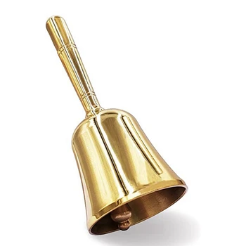 Супер Силен ръчно лаещ камбанка от плътен месинг, камбаната за вечеря, камбанка за дресура на домашни любимци, златни