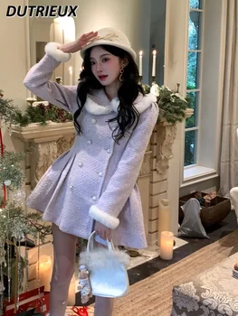Ново есенно-зимния финото палто Бледо лилав цвят Taro, двубортное палто с дълъг ръкав Sweet Сладко Goddess Палата, яке със средна дължина