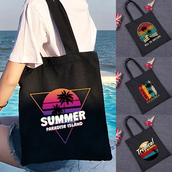 Дамски холщовая чанта през рамо, дамски ежедневни чанта, модерен празнична чанта с принтом, плажни чанти за Многократна употреба за пазаруване с голям капацитет.