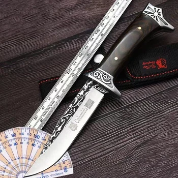 Китайски тотем на вятъра с дървена дръжка в ретро стил, малък прав нож ръчна изработка, ловен нож, Аварийно-спасителен инструмент за риболов, Остри плодове