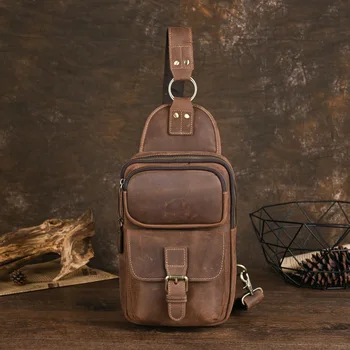 Реколта мъжки нагрудная чанта от естествена кожа, чанта-месинджър от телешка кожа, мъжки чанти през рамо с голям капацитет, ежедневни чанти-прашка