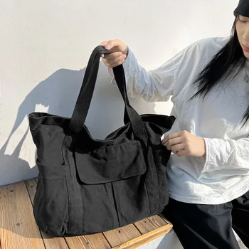 Чанта Annmouler голям капацитет, холщовая чанта-тоут, с високо качество на тъканта, чанта за жени, чанта за студентски книги с множество джобове, градинска чанта с цип