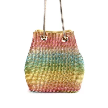 Модни чанти-кофи, украсени с блестящи диаманти, цветна чанта през рамо с метална верига, сладко малко диско-чанта