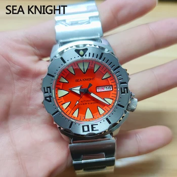 Sea knight Monster V2 Мъжки дайверские часовници Sapphire 200M Водоустойчив Оранжев циферблат От неръждаема стомана NH36 Автоматични Механични ръчни часовници