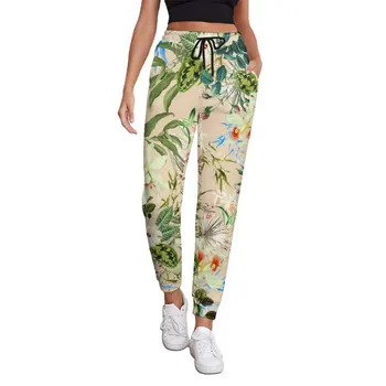 Шикозни панталони с флорални принтом, цветя и листа, Кавайные джоггеры голям размер, пролетни дамски эстетичные панталони по поръчка