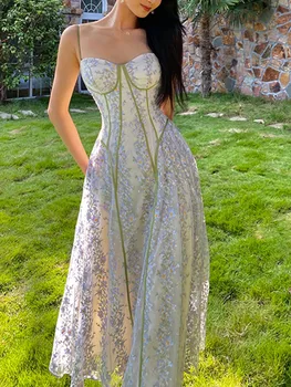 Луксозен дизайн, елегантни рокли за спагети презрамки с цветна бродерия, новост 2022 година, модерно секси лятна рокля за богемных ваканция