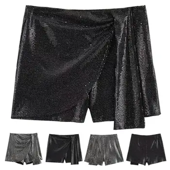Дамски модни 2023, всеки ден на мини-асиметрични поли с пайети, къси панталони с висока талия, широки поли отзад дамски къси панталони с ципове