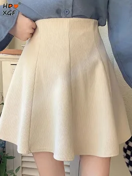Мини полата голям размер 4xl, однотонная вельветовая пола с цип с висока талия, плисирани поли в стил мозайка, пролетни дамски секси поли в стил колеж