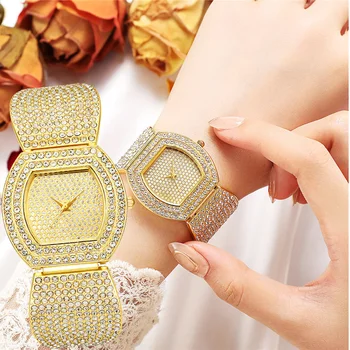 Дамски кварцови часовници на луксозни диамантени бижута, модни ръчен часовник с каишка от неръждаема стомана, Минималистичные, без мащаб, дамски часовници