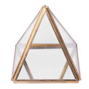 Стъклен ковчег за бижута Златна Геометрична Декоративна Ковчег Геометрична Стъклена Пирамида Притежателите на пръстените 