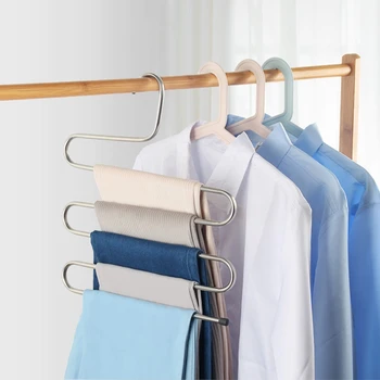 5-слойни закачалки S-образна форма за дрехи, Закачалки за съхранение панталони, Закачалка за кърпа, Многослоен шкаф за съхранение, органайзер за дрехи, Закачалки за дрехи