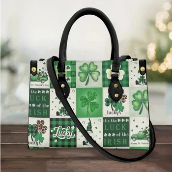 Чанти за Деня на Св. Патрик, подаръци за хората, Зелен Щастлив Детелина, Ирландски ден, чанта през рамо за дами, малки кожени чанти-тоут
