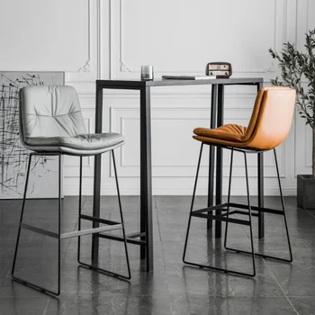 Бар столове от изкуствена кожа в скандинавски стил С облегалка, светлината в салона, Луксозно желязо художествено бар стол, Висок стол, кафе-сладкарница, Кухненски столове