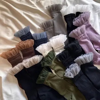 2023 Есенно-зимни памучни трикотажни чорапи клас лукс със вкара закопчалка с рюшами, Коледен подарък за нея, аксесоар за рокли