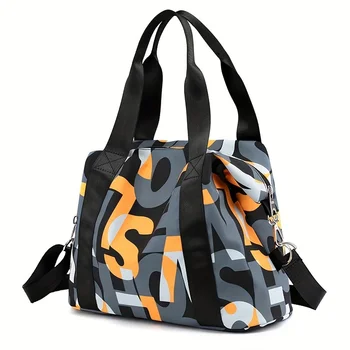 Дамски чанта за съхранение с писмото петна по цялото тяло, дамски ежедневни пътна чанта с цип, дамски универсална спортна чанта