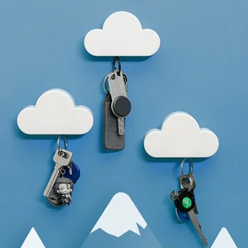 Държач за ключодържател с магнит, 3D Облак, Стенни неодимовая магнитна закачалка за ключове, творчески кукички за ключове, съхранение на врати за дома