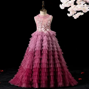 Прекрасна луксозна рокля-пакет за момичета Детски Елегантна Длиннохвостое рокля за вечерни тържества с Дължина до пода
