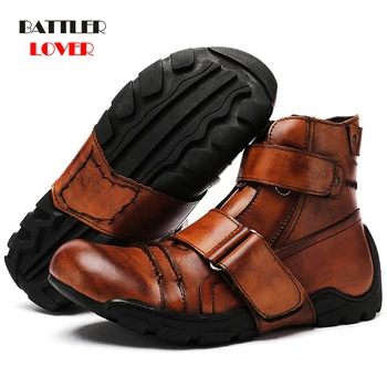 Мотоциклетни обувки от 100% естествена кожа, мъжки обувки Martin в стил пънк, мъжки ботильоны за езда, работни и защитни обувки
