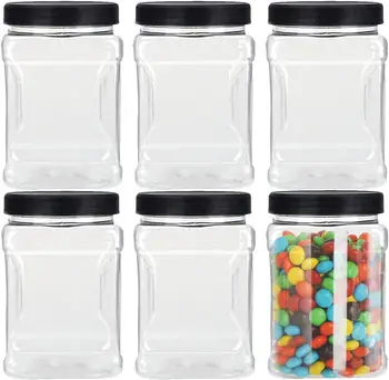 6 опаковки, прозрачни пластмасови кутии с капаци - с удобни дръжки за Пластмасови буркани за съхранение на галантереи, бисквити, бонбони