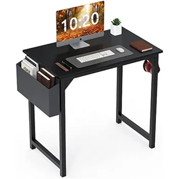Sweetcrispy Компютърен 31-инчов бюро Малък размер, desk в съвременния прост стил с чанта за съхранение, слушалки