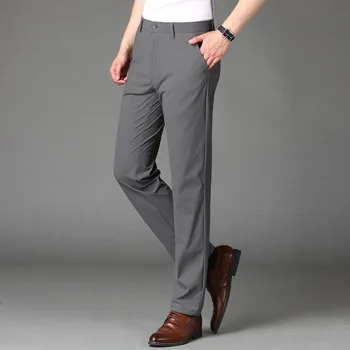 Lansboter Grey Пролет-лято нови мъжки ежедневни панталони Ice Silk Stretch Директни тънки Трендови