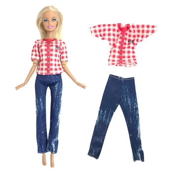 NK 1 бр Розова риза и сини панталони за кукли Барби Дрехи за кукли 1/6 Аксесоари за детски играчки