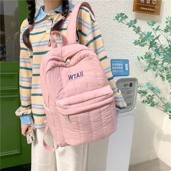Жена раница с тъкан на лигавицата, по-голямата голям чист училищна чанта за студенти, модни ватирани пътни чанти, Сладки розови раници в клетката