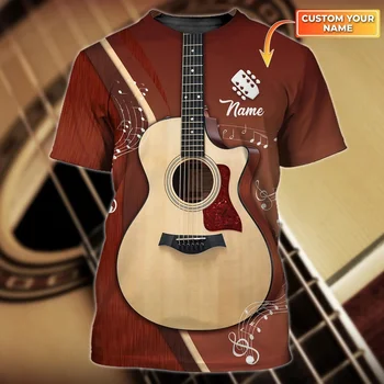 Най-новата лятна мъжка фланелка с китара, персонални име, тениски с 3D принтом, ежедневни тениска унисекс, двете китара тениски DW133