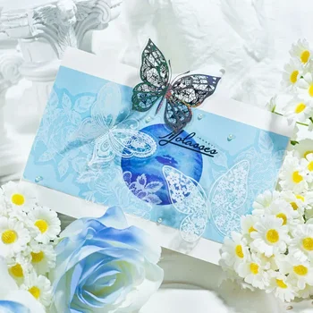 20 броя дантелен стикери Dream Shell Butterfly Light Консумативи Bule Background Handbook Албум за изрезки Дантелени етикети 152 * 85 мм