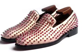 Нов стил, висококачествени мъжки обувки, ежедневни обувки с квадратни пръсти и нитове, лоферы от естествена кожа, увеличаване на растежа, мъжки обувки