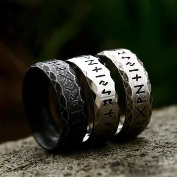Ретро амулет Один, норвежки викинг, Рунически пръстени за мъже, модни пръстени с други думи от неръждаема стомана, сватбени украси, подаръци за Свети Валентин