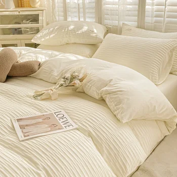 Комплект спално бельо в скандинавски стил Ins, чаршаф, плоски чаршаф, Калъфка за възглавница, комплект спално бельо, Меко стеганое одеяло, комплект спално бельо