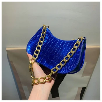 Синя Нова дамска чанта от веригата 2023, Луксозна тенденция женствена чанта за момичета, PVC, дамски портфейли през рамо, Дамска кожена чанта-тоут