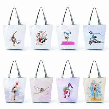 Чанта-тоут с акварельным художествен принтом за гимнастика, множество чанта за пътуване, дамски чанти през рамо раница за момичета, чанта за пазаруване за гимнастки, преносима