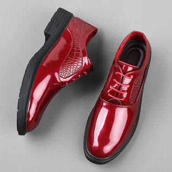 2023 Нови мъжки обувки-oxfords, червени модерен сватбени обувки за булката, модел обувки с дантела, удобни мъжки кожени обувки за мъже