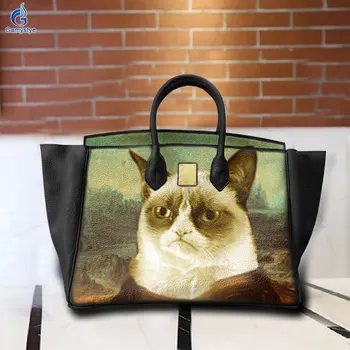 Ръчно изработени чанти с изображение на котка с вьющимся му, Дамски чанти от естествена кожа през рамо за жени, дамски чанти през рамо от телешка кожа, чанти-лотария
